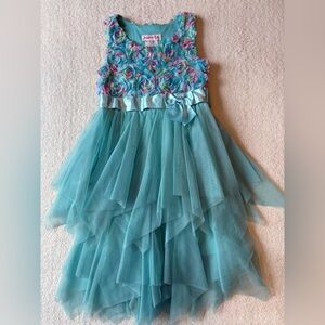 Jessica Ann Turquoise Floral Layered Tulle Dress, girls size 6